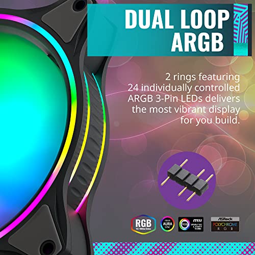 Cooler Master MasterFan MF120 Halo 3in1 Duo-Ring ARGB 3-Pin LightingFan, 24 Independently LEDS, PWM Static Pressure Fan, Absorbing Pads for Computer Case & Liquid Radiator Cooler Master MasterFan MF120 Halo 3in1 Duo-Ring ARGB 3-Pin LightingFan, 24 Independently LEDS, PWM Static Pressure Fan, Absorbing Pads for Computer Case & Liquid Radiator